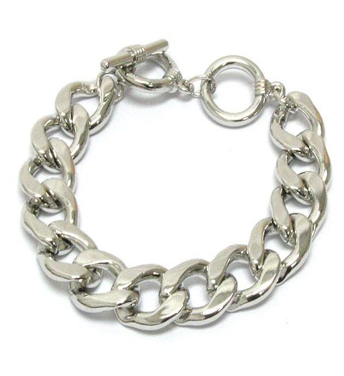 Silver Single Thick Metal Chain Toggle Bracelet